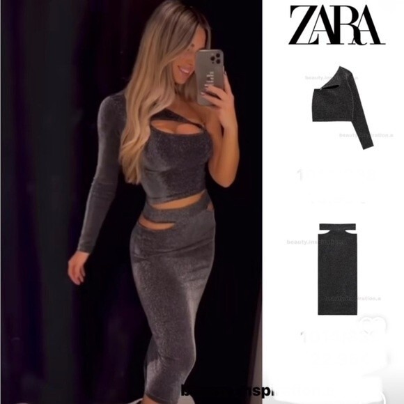 ZARA METALLIC THREAD CUT-OUT SKIRT - Picture 1 of 7